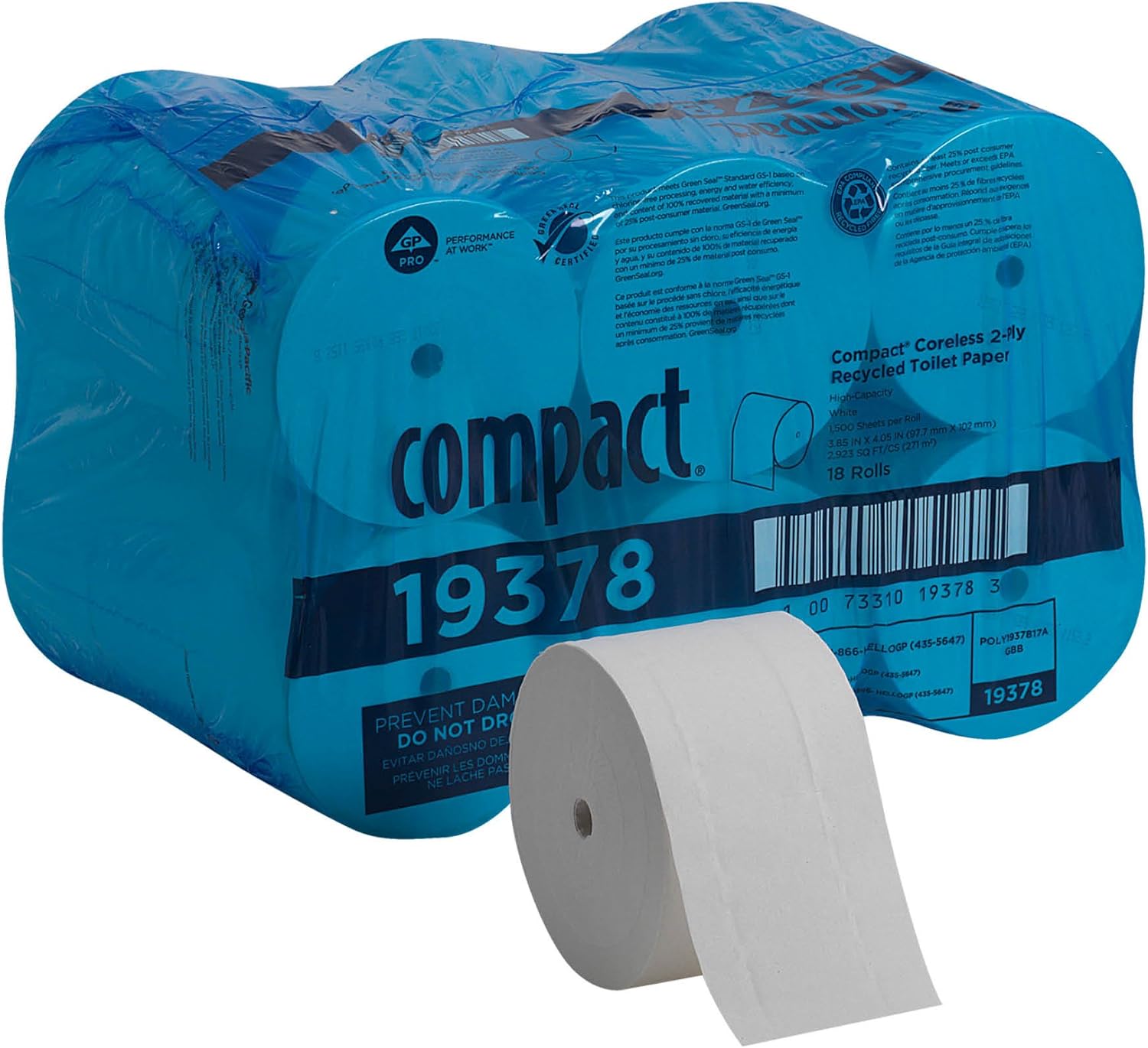 GP Compact Coreless High Capacity 2-Ply Toilet Tissue 1500 Sheet Per Roll, 18 Rolls/cs