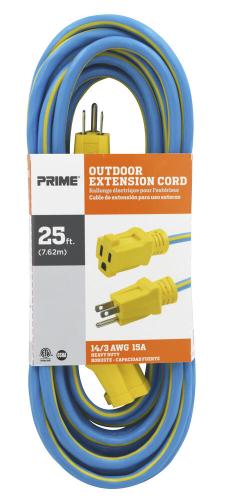 Prime 50' 14/3 Heavy-Duty Blue/Yellow Outdoor Extension Cord