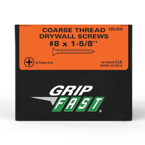Grip Fast® #8 x 1-5/8" Phillips Drive Bugle Head Coarse Thread Drywall Screw #5 Box