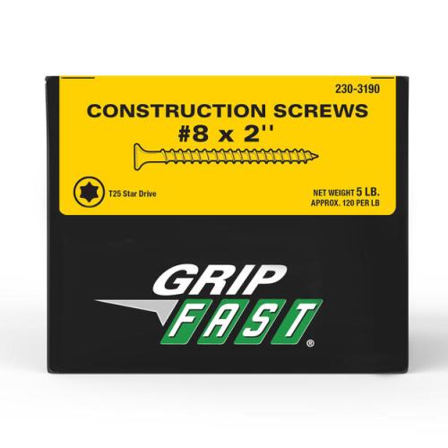 Grip Fast® #8 x 2" Star Drive Yellow Zinc Flat Head Construction Screw #5 Box
