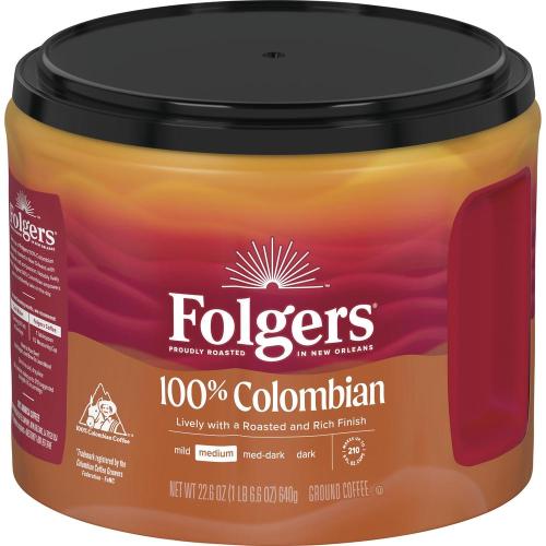 Folgers 100% Colombian Coffee Medium Roast Ground Coffee 22.6oz 6/cs