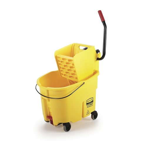 Rubbermaid WaveBrake 35 Qt. Plastic Mop Bucket with Side-press Wringer w/Drain