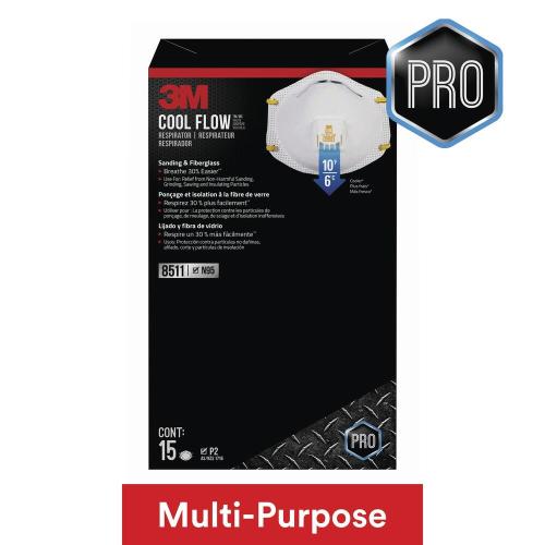 3M® N95 Respirator Mask with Cool Flow® Valve For Sanding & Fiberglass 15/pk