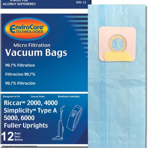 EnviroCare Replacement Micro Filtration Vacuum Bags made to fit Riccar 2000, 4000 Simplicity Type A 12/pk
