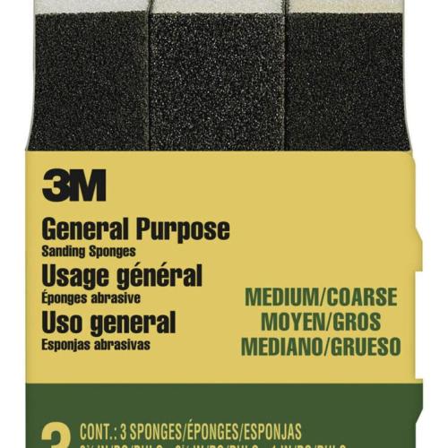 3M™ 3-3/4" x 2-5/8" Medium/Coarse-Grit Sanding Sponge 3pk