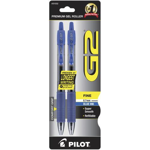 Pilot® Black G2 Gel Ink Fine Point Blue Pens 2pk